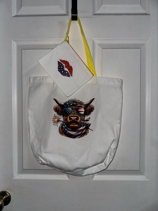 Handbags - NEW Handcrafted Patriotic Highland Cow Tote Bag With Matching Small Pouch